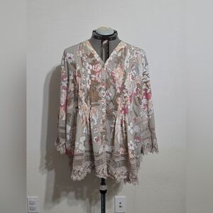 Coldwater Creek Floral Blouse in Pink and Cream